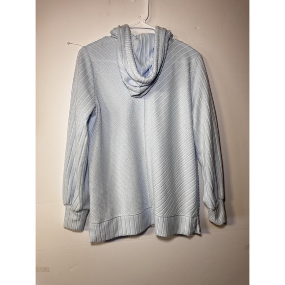 Nine West Ribbed Diagonal Knit Hoodie Women's Size M Pullover Casual‎ Athleisure - Picture 2 of 8